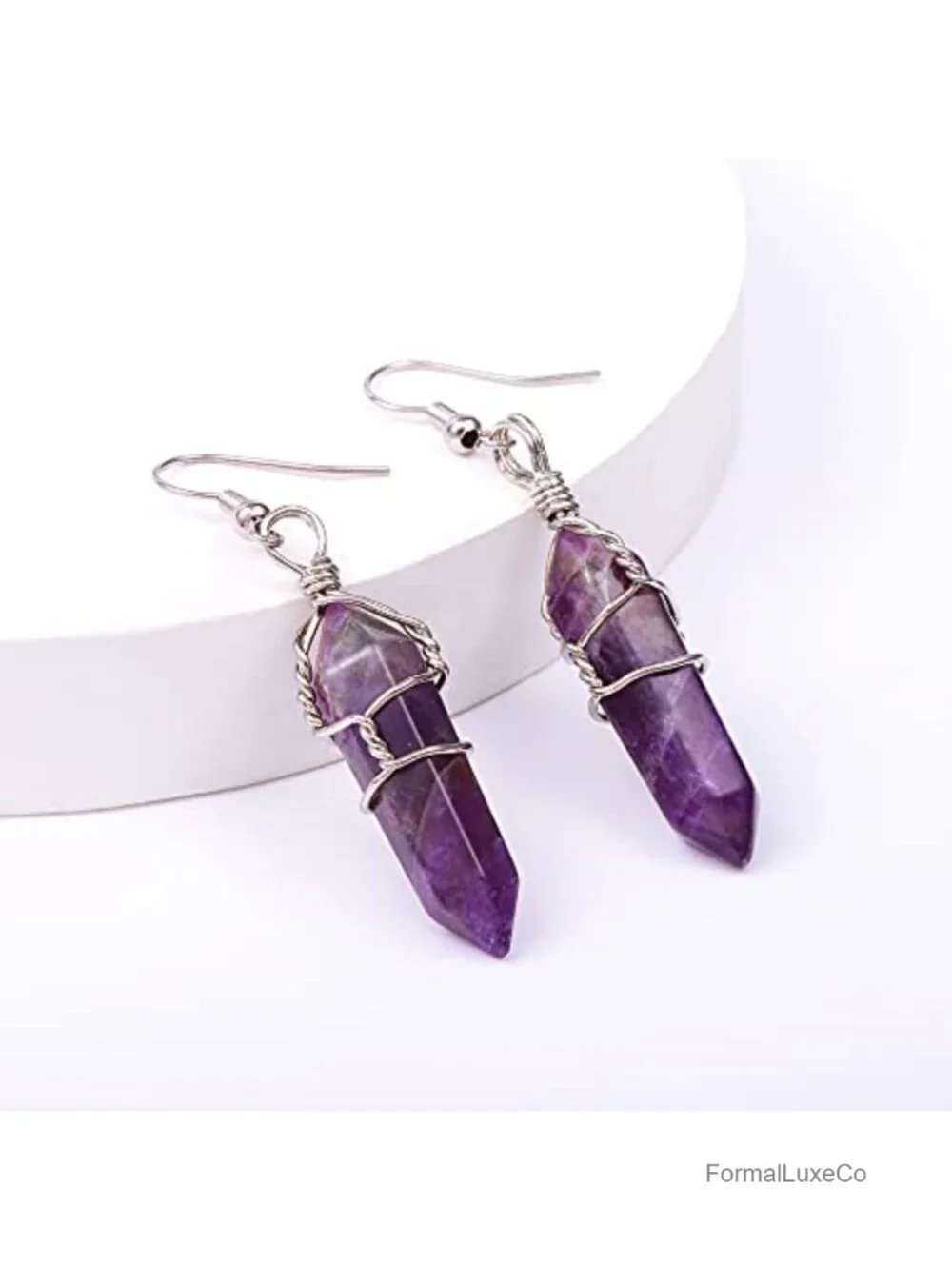 Natural Crystal Quartz Point Dangle Earrings for Women Hypoallergenic Wire